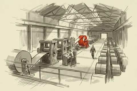 The three-stand tandem cold mill at Butler Works, where the country's only grain-oriented electrical steel is rolled to width.